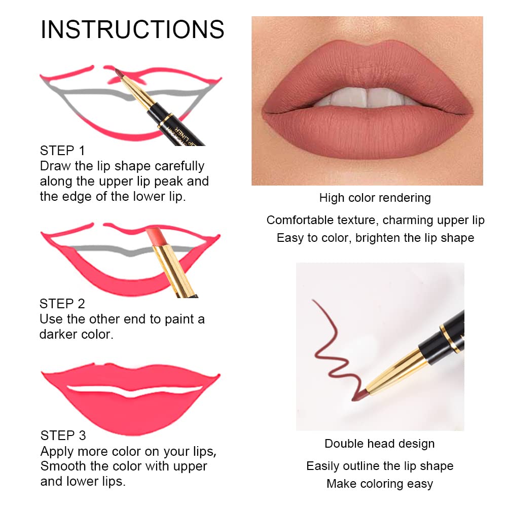 6-Piece Lipstick & Liner Set ~ All-day color and definition in one simple step (All 6 Colors Included)-