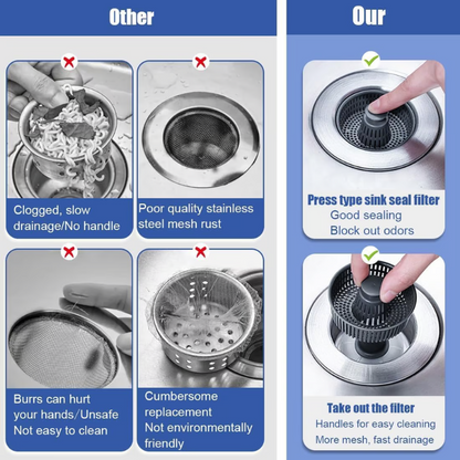 3-in-1 Stainless Steel Sink Drain Strainer ~ Prevent Clogs, Stop Odors & Keep Water Flowing Smoothly