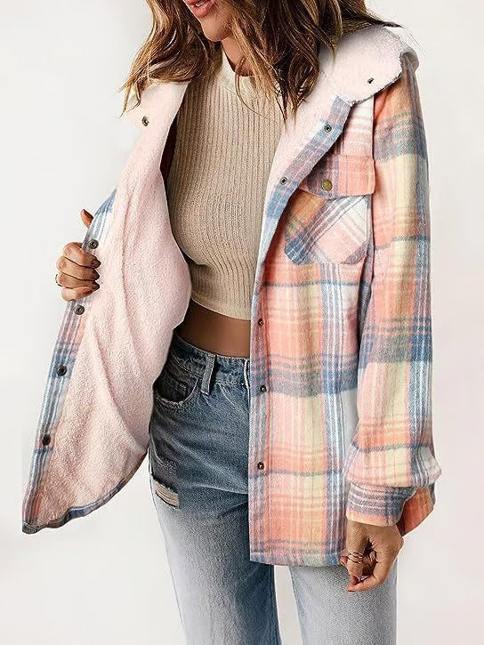 Fleece-Lined Plaid Hooded Jacket ~ Your go-to layer for autumn and winter.