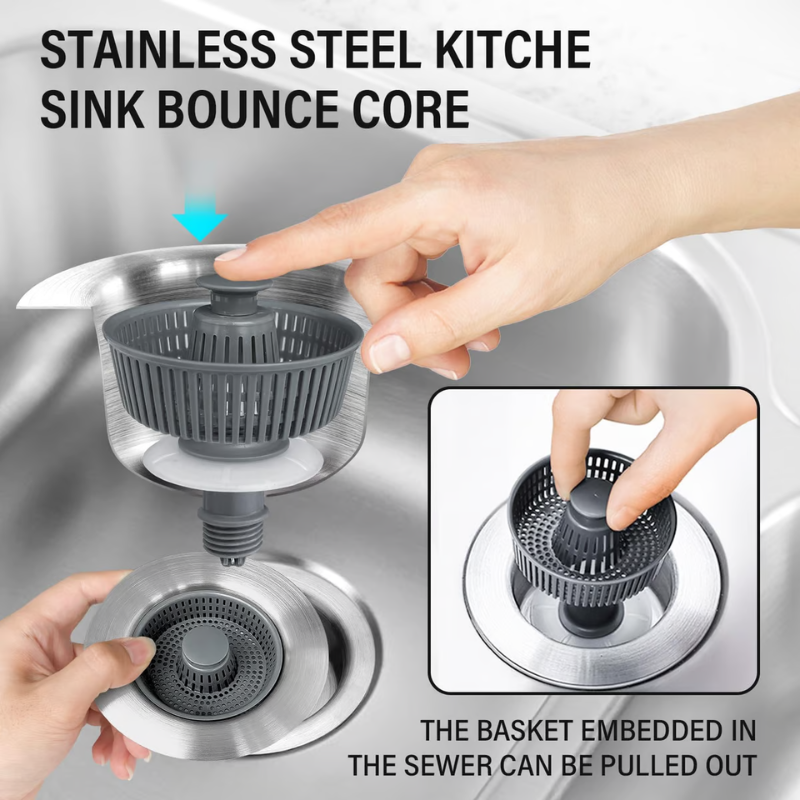 3-in-1 Stainless Steel Sink Drain Strainer ~ Prevent Clogs, Stop Odors & Keep Water Flowing Smoothly