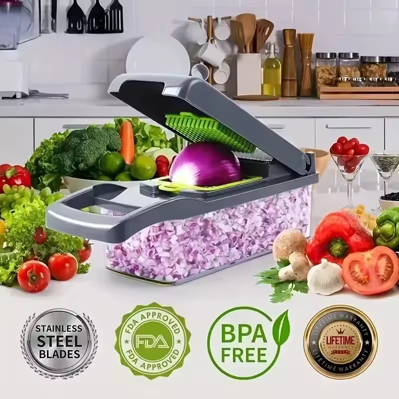 Multi Processor 16-in-1 Chopper ~ Effortless slicing, dicing, and grating in seconds