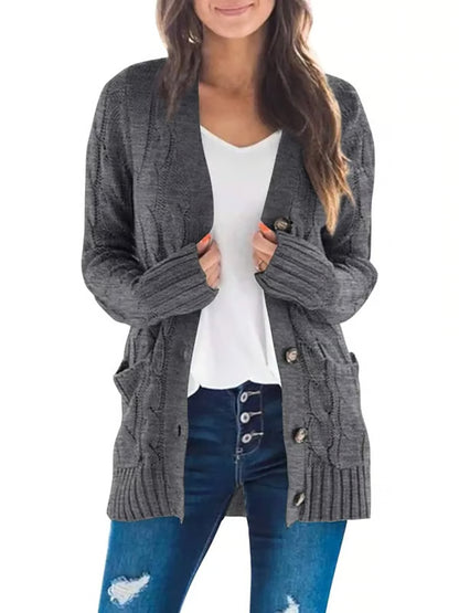 Long Sleeve Button Down Cable Knit Cardigan ~ Cozy fall favorite for work or weekends.
