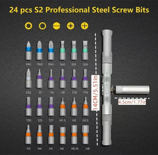 24 in 1 DIY Screwdriver Set ~ Pocket-sized power for home and tech repairs.