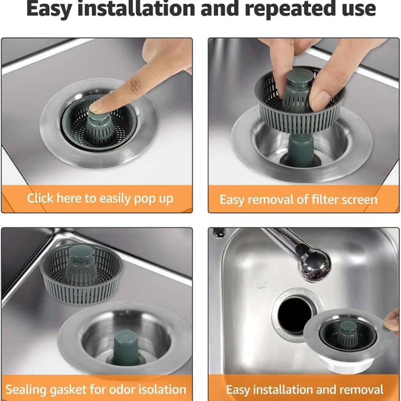3-in-1 Stainless Steel Sink Drain Strainer ~ Prevent Clogs, Stop Odors & Keep Water Flowing Smoothly