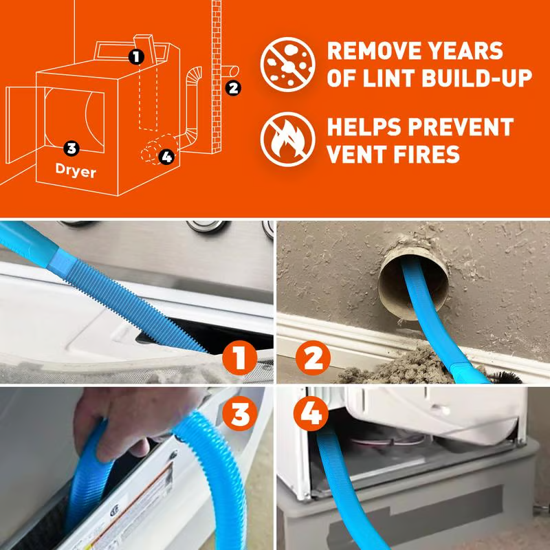 Dryer Vent Cleaning Kit ~ Remove Lint Buildup & Prevent Fire Hazards Effortlessly