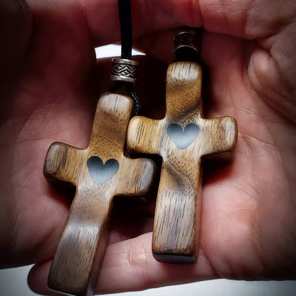 Handmade Wooden Cross My Heart ~ A Pocket-Sized Symbol of Faith and Love.