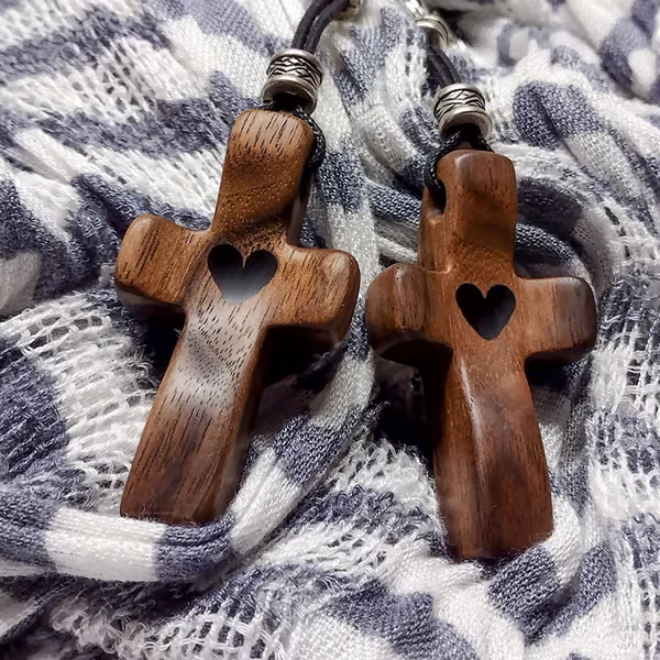 Handmade Wooden Cross My Heart ~ A Pocket-Sized Symbol of Faith and Love.