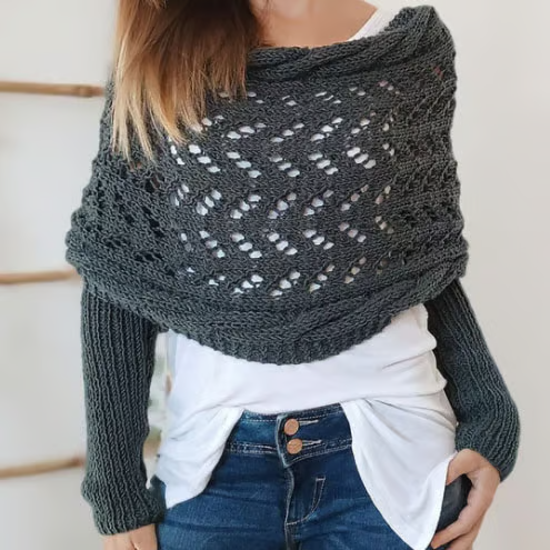Hand-knitted Scarf with Sleeves ~ Layer up in seconds, lounge all day
