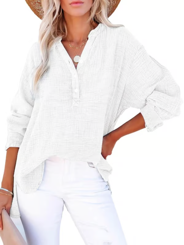 V Neck Long Sleeve Shirt ~ Your go-to for laid-back, chic outfits