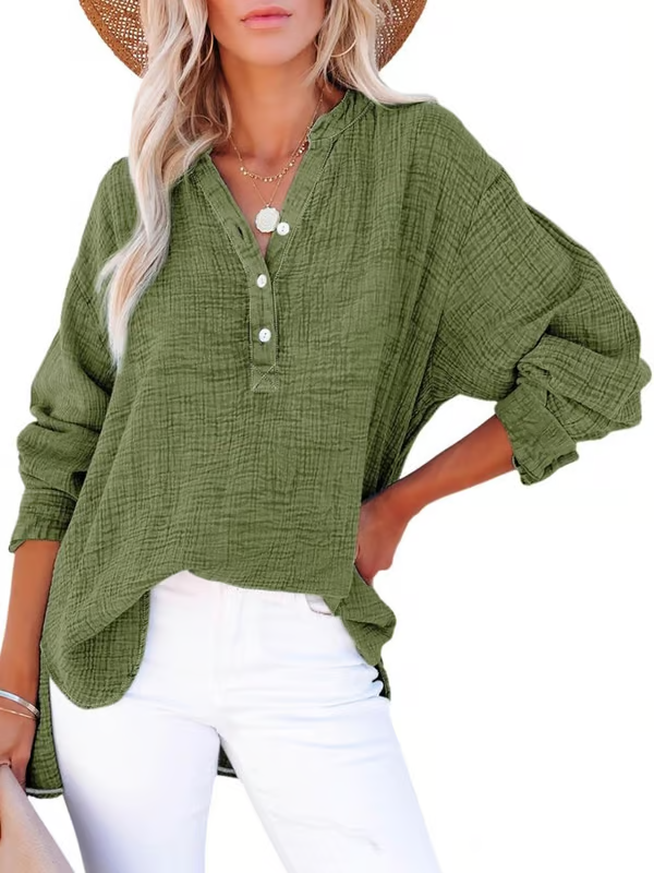V Neck Long Sleeve Shirt ~ Your go-to for laid-back, chic outfits