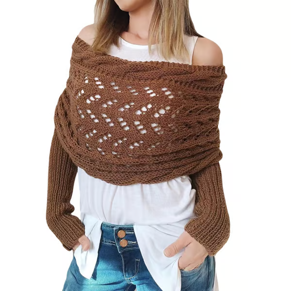 Hand-knitted Scarf with Sleeves ~ Layer up in seconds, lounge all day