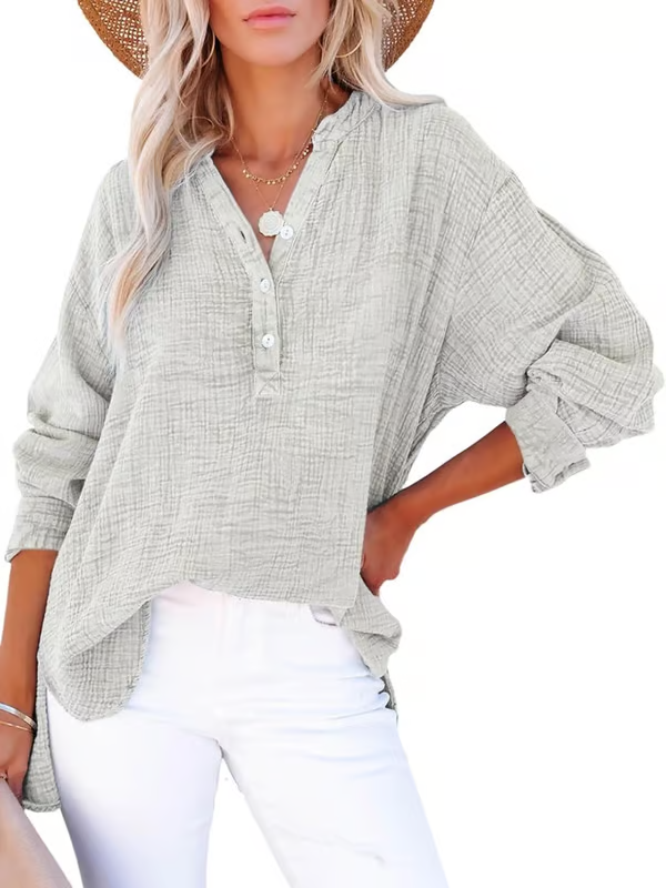 V Neck Long Sleeve Shirt ~ Your go-to for laid-back, chic outfits