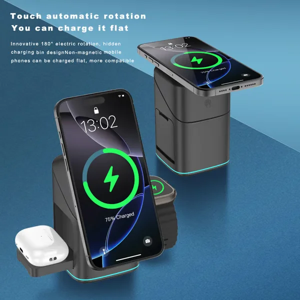 3-in-1 Wireless Charger ~ Power your phone, watch & earbuds in one sleek dock.