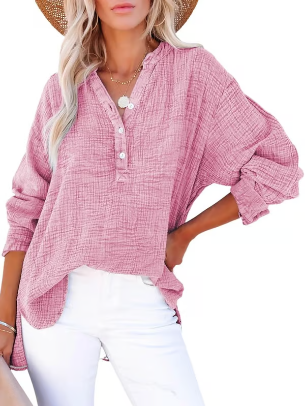V Neck Long Sleeve Shirt ~ Your go-to for laid-back, chic outfits