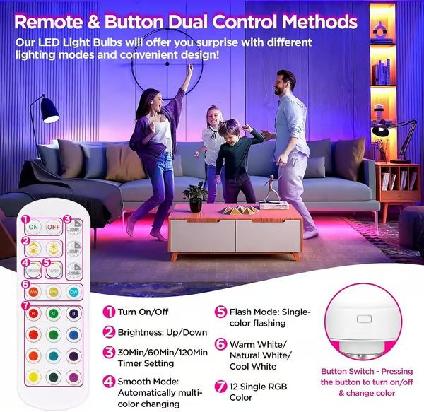 Rechargeable Light Bulbs with Remote Control ~ Wireless lighting with 15 mood options