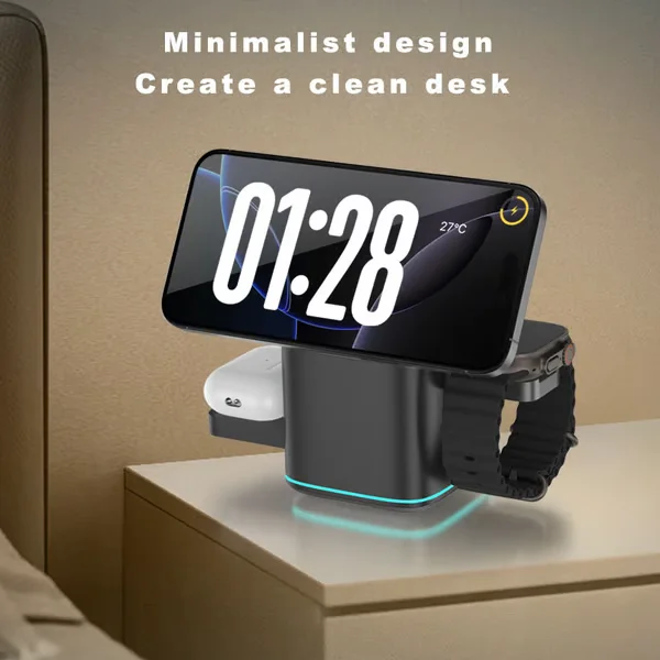 3-in-1 Wireless Charger ~ Power your phone, watch & earbuds in one sleek dock.