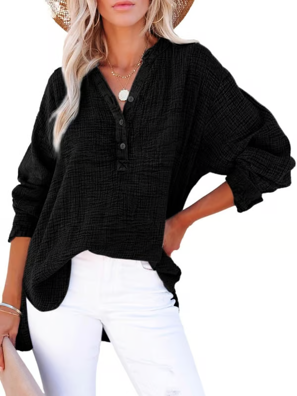 V Neck Long Sleeve Shirt ~ Your go-to for laid-back, chic outfits