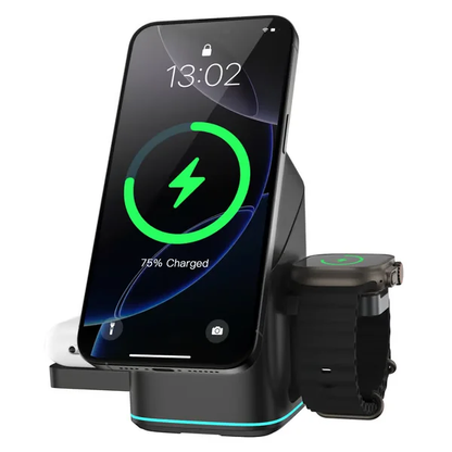 3-in-1 Wireless Charger ~ Power your phone, watch & earbuds in one sleek dock.
