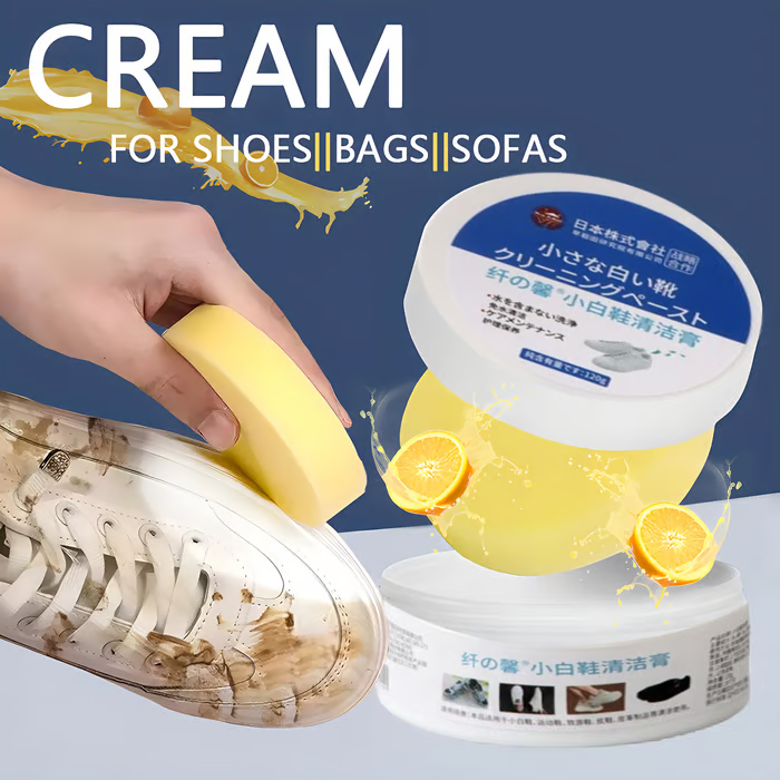 White Shoe Cleaning Cream ~ Restore spotless sneakers in seconds.