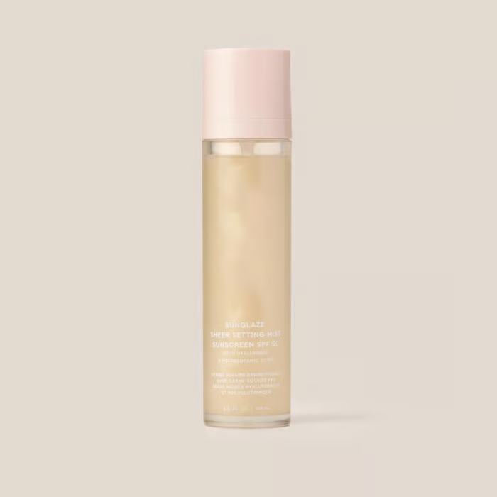 Sunglaze Setting Mist ~ Weightless SPF 50 & makeup lock in one spray.