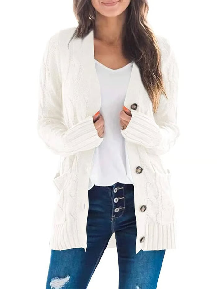 Long Sleeve Button Down Cable Knit Cardigan ~ Cozy fall favorite for work or weekends.